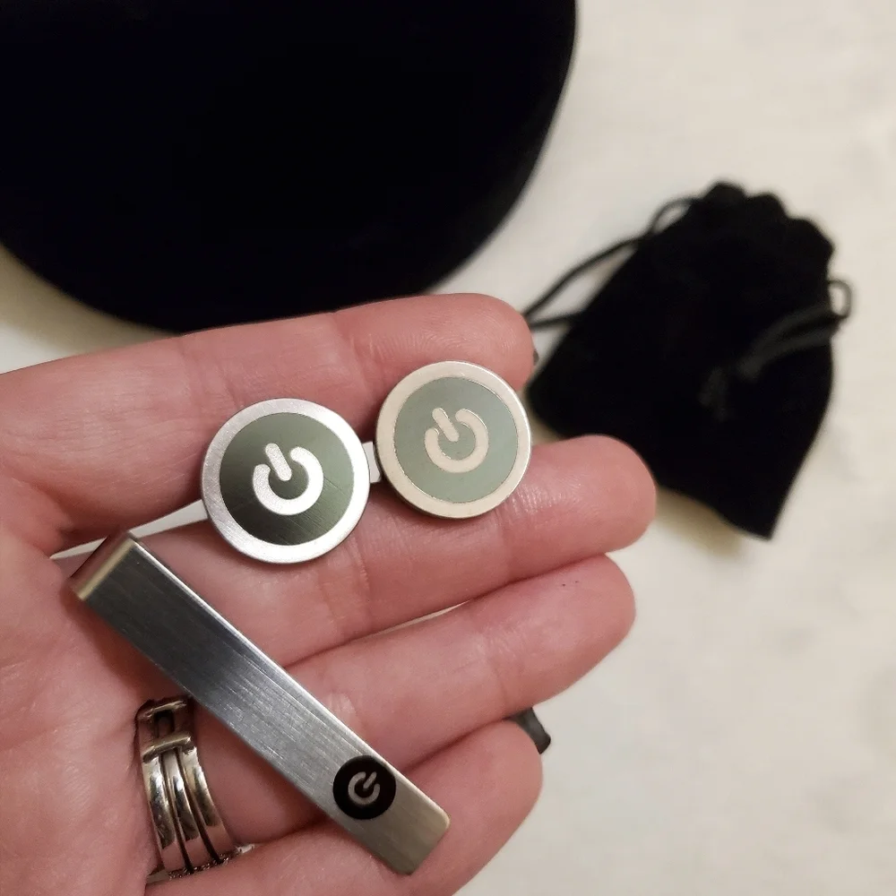 Stainless Steel Power Button Cufflink & Tie clip